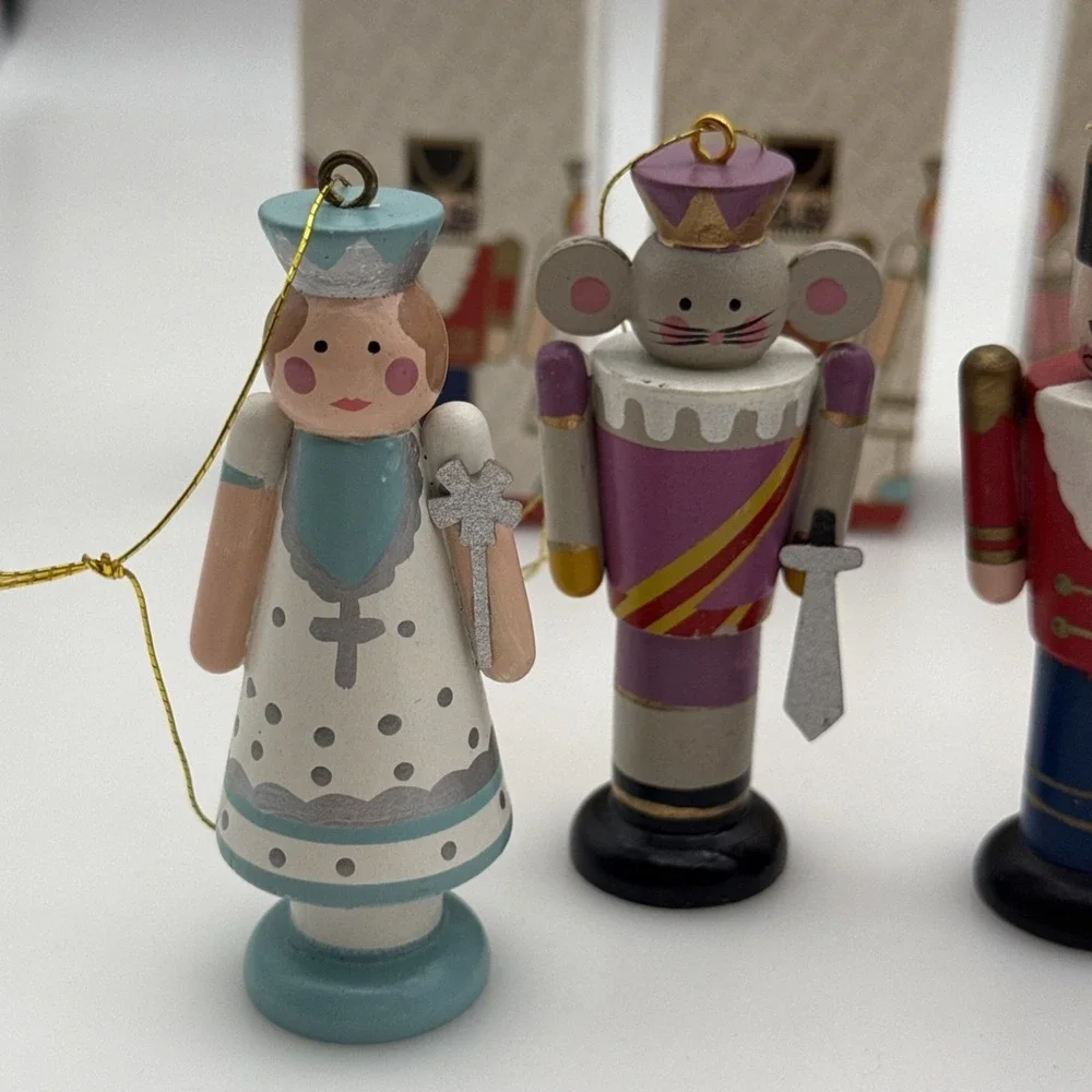 Vintage 1984 Avon Nutcracker Wooden Ornament Set of 5 Clara Mouse King Boxed